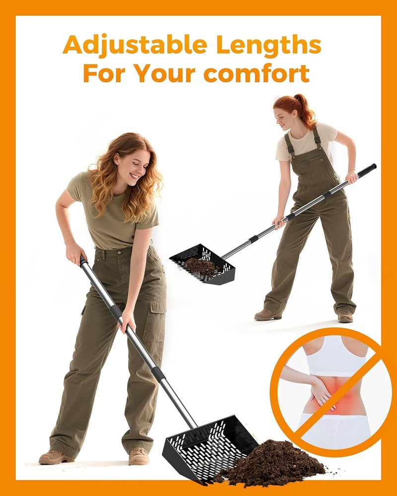 Besly Chicken Poop Scooper & Rake 2-in-1, Adjustable Chicken Coop Pooper Shovel (35 to 62"), Sifting Litter Shovel Scoop for Chicken Coop/Goat Stall/Stable Cleaning Tool - Image 3